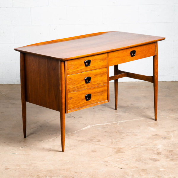 Mid Century Modern Desk Bassett Walnut Office Vintage 4 Drawers Executive Danish