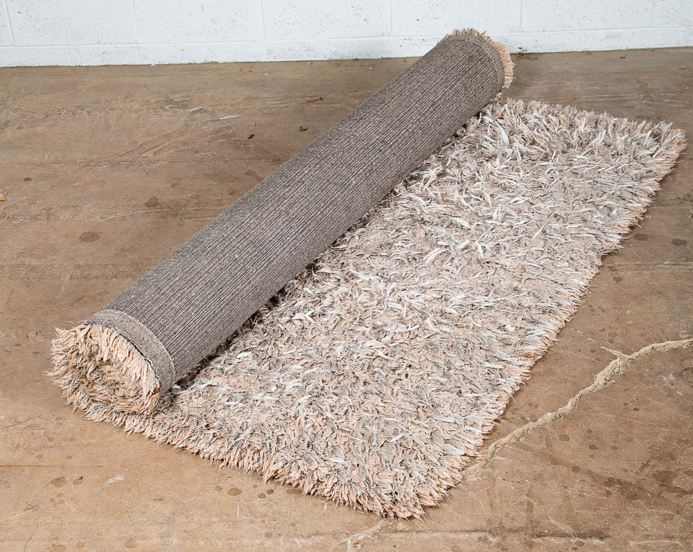 Mid Century Modern Shag Rug Wool Tan Canvas 90x65 Wool Vintage Retro - Image 4