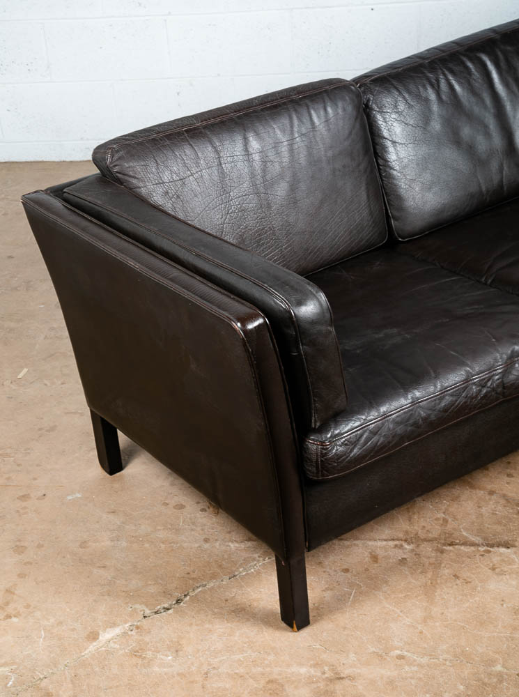 Mid Century Danish Modern Sofa Couch 3 Seater Leather Black Dark Brown Denmark - Image 4