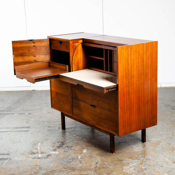 Mid Century Modern Desk Mainline Hooker Roll Top Walnut Tambour Door Secretary M - Image 9