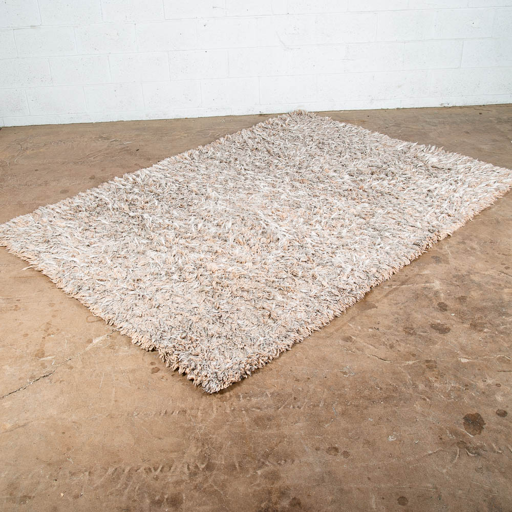 Mid Century Modern Shag Rug Wool Tan Canvas 90x65 Wool Vintage Retro - Image 3