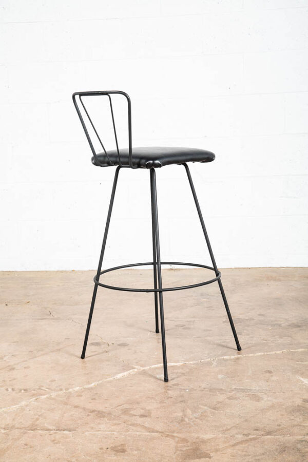 Mid Century Modern Bar Stool Black Metal Back 36.5" High Chair Mcm Round Vintage - Image 11