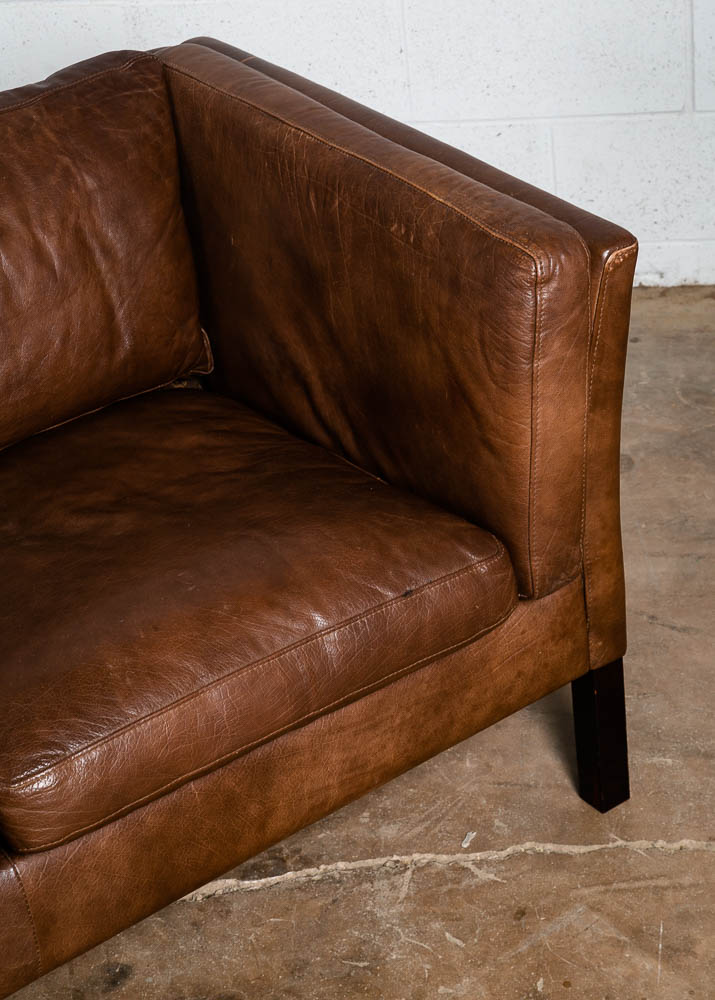 Mid Century Danish Modern Sofa Settee 2 Seater Stouby Brown Leather Denmark VG - Image 11