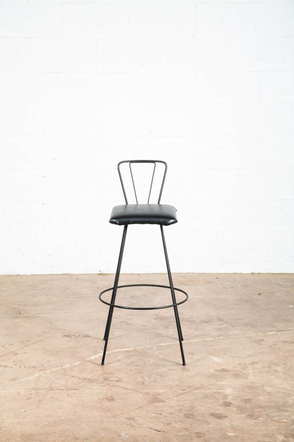 Mid Century Modern Bar Stool Black Metal Back 36.5" High Chair Mcm Round Vintage - Image 6