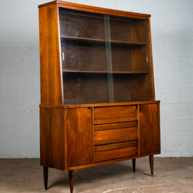 Mid Century Modern China Cabinet Hutch Bassett Walnut Display Vintage Drawers
