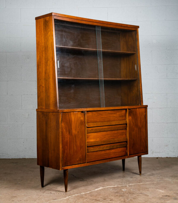 Mid Century Modern China Cabinet Hutch Bassett Walnut Display Vintage Drawers