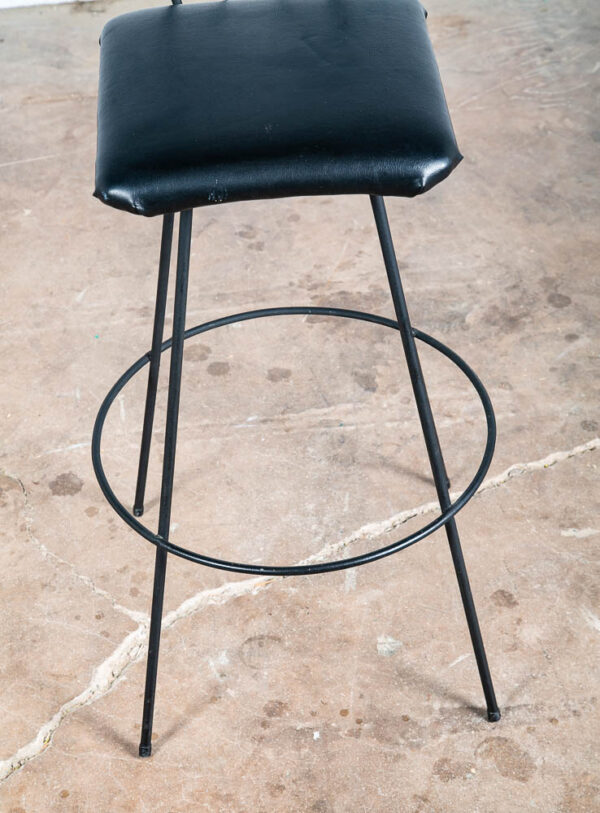 Mid Century Modern Bar Stool Black Metal Back 36.5" High Chair Mcm Round Vintage - Image 8