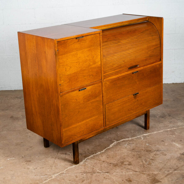 Mid Century Modern Desk Mainline Hooker Roll Top Walnut Tambour Door Secretary M