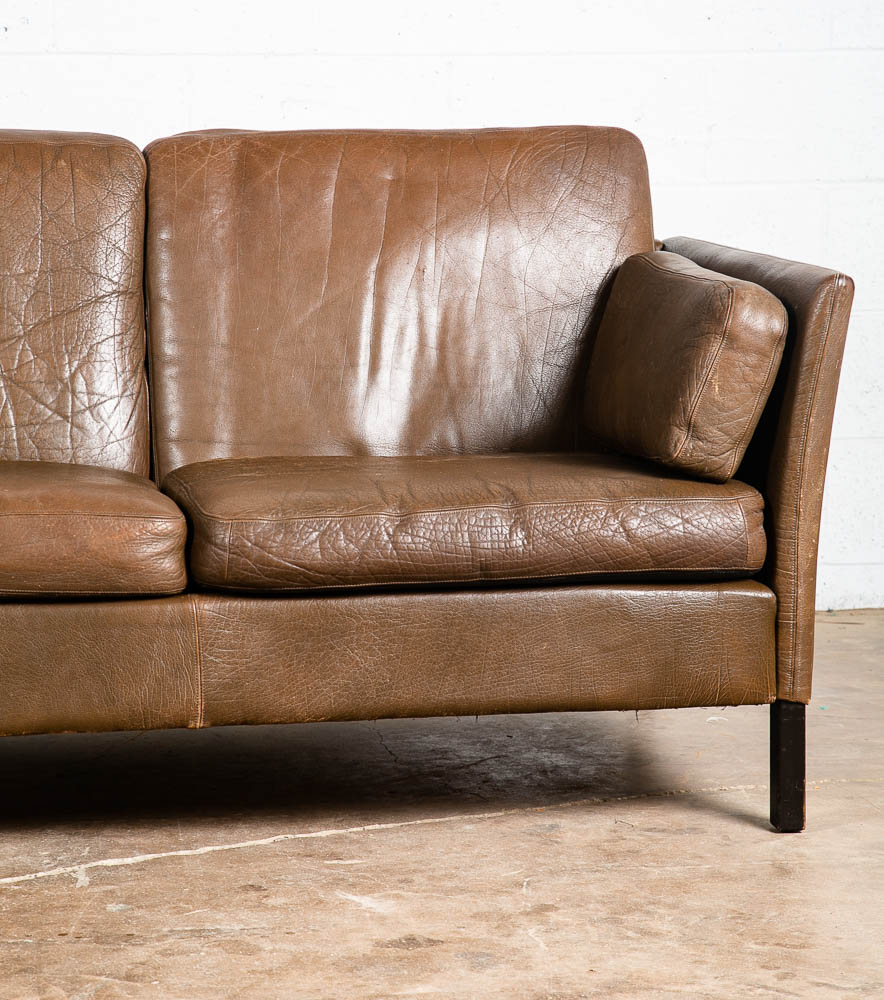 Mid Century Danish Modern Sofa Couch Brown Leather Stouby Borge Mogensen 3 seat - Image 10