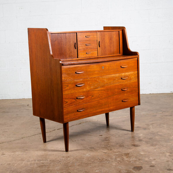 Mid Century Modern Secretary Desk Teak Tambour Doors Drawers Vanity Denmark M