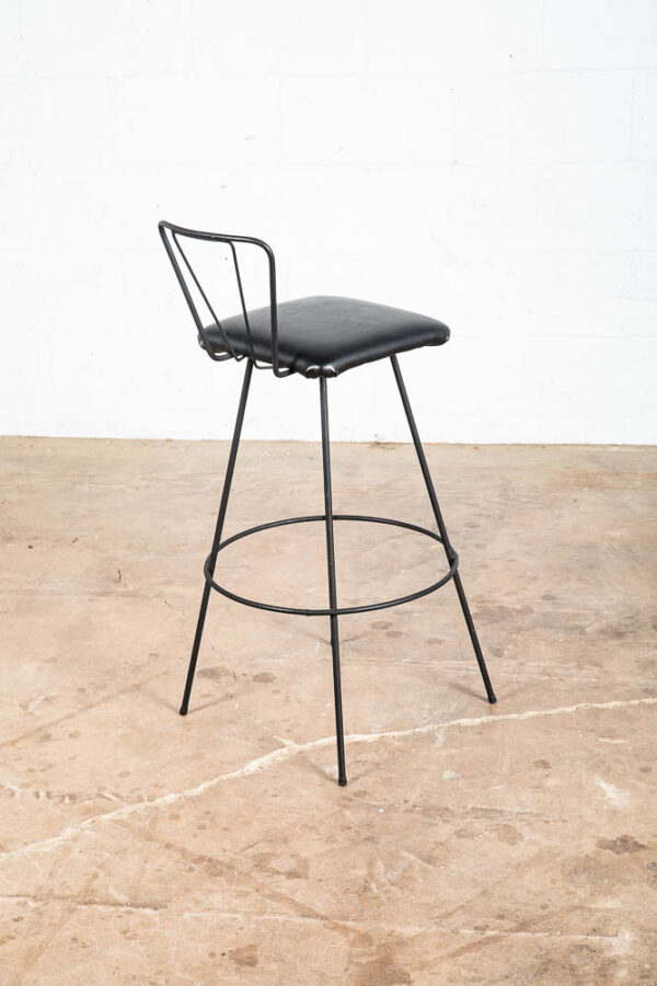 Mid Century Modern Bar Stool Black Metal Back 36.5" High Chair Mcm Round Vintage - Image 5