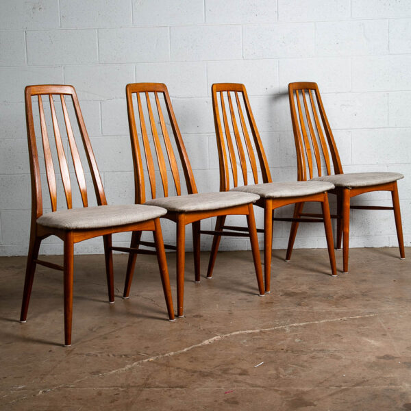 Mid Century Danish Modern Dining Chairs Set 4 Kofoed Eva Teak Wood Grey Hornslet