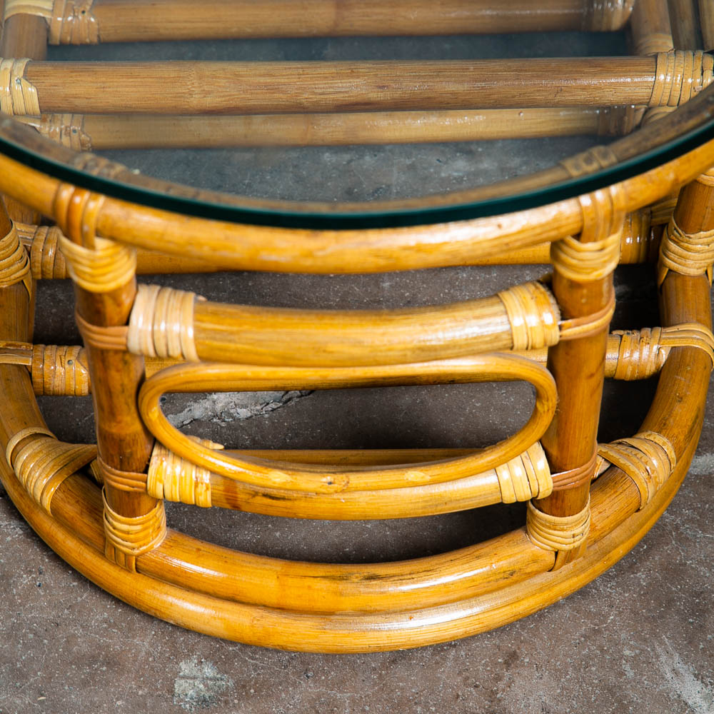 Mid Century Modern Coffee Table Round Oval Glass Rattan Basket Mcm 70s Retro Mcm - Image 9