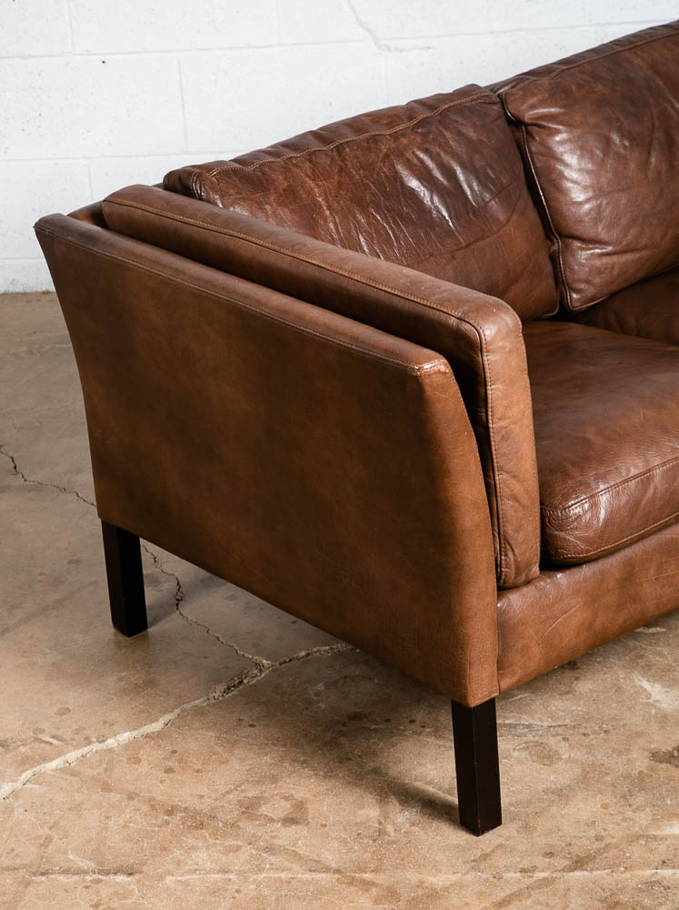 Mid Century Danish Modern Sofa Settee 2 Seater Stouby Brown Leather Denmark VG - Image 10