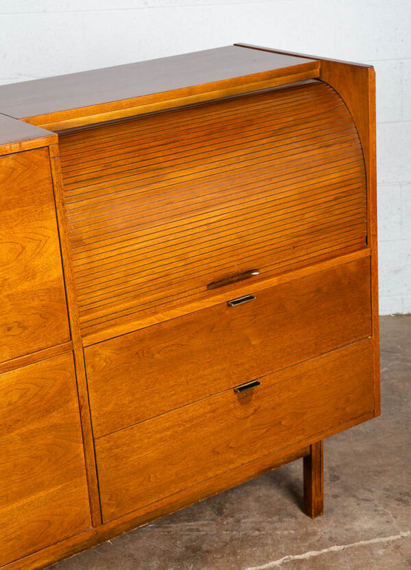 Mid Century Modern Desk Mainline Hooker Roll Top Walnut Tambour Door Secretary M - Image 7