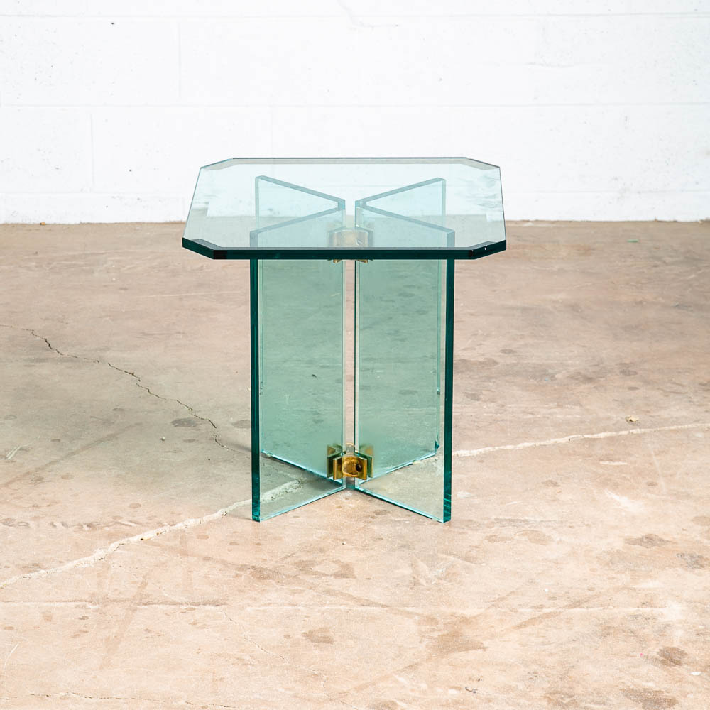 Mid Century Post Modern Side Table Glass Leon Rosen Pace Collection End Brass - Image 4