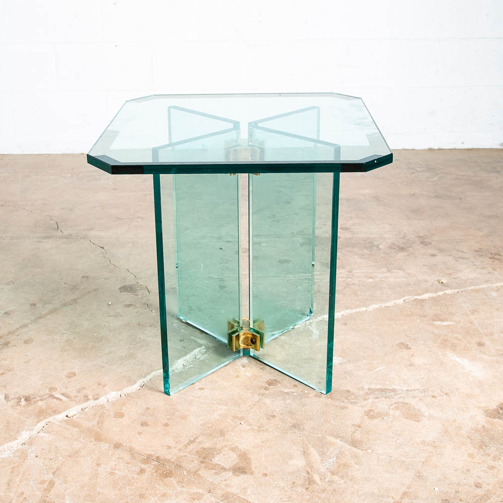 Mid Century Post Modern Side Table Glass Leon Rosen Pace Collection End Brass - Image 3