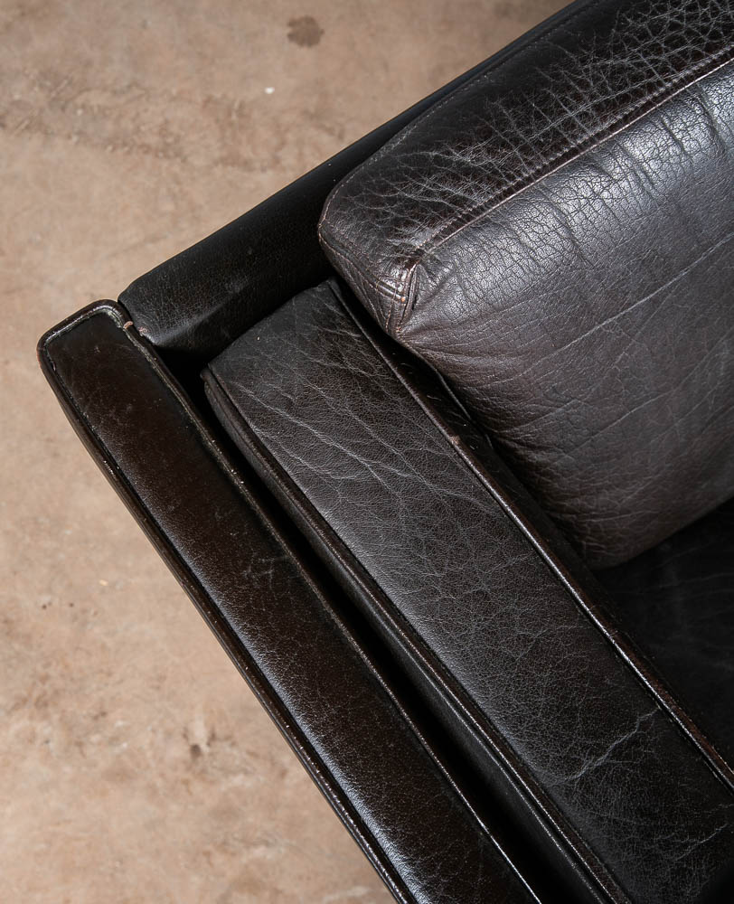 Mid Century Danish Modern Sofa Couch 3 Seater Leather Black Dark Brown Denmark - Image 7
