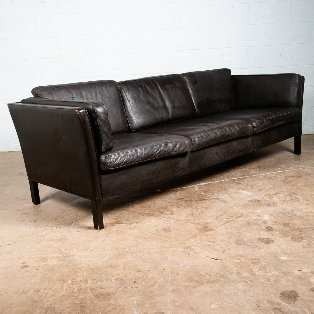 Mid Century Danish Modern Sofa Couch 3 Seater Leather Black Dark Brown Denmark - Image 2