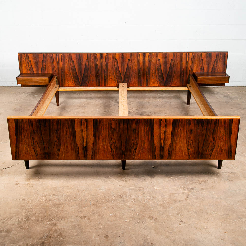 Mid Century Danish Modern Bed Frame Headboard Rosewood Floating Nightstands Wood