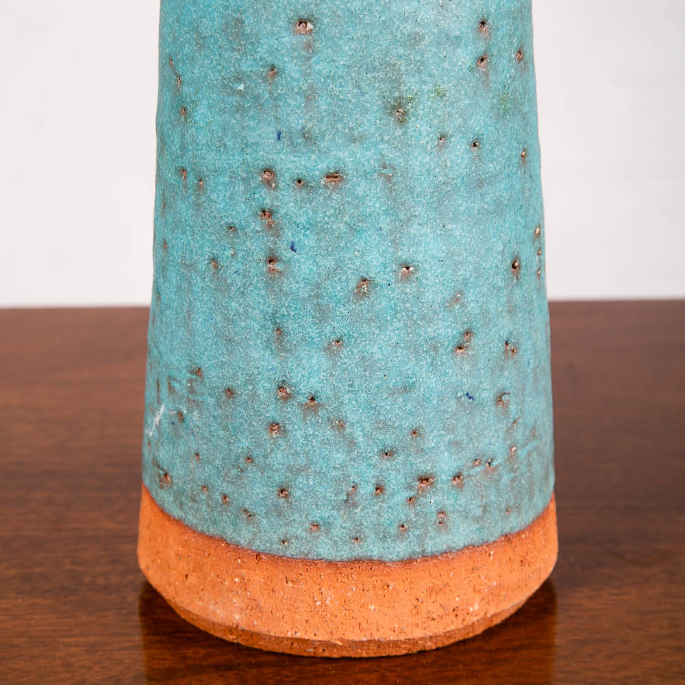 Mid Century Modern Art Pottery Vase Studio Ceramic Blue Round Japanese Ikebana - Image 9