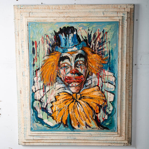 Mid Century Modern Painting Original Art Abstract Portrait Clown Sad Vintage Oil - Image 3