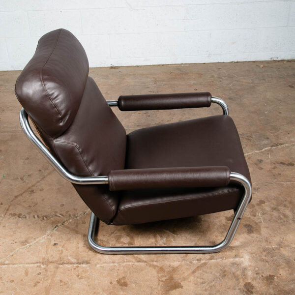 Mid Century Danish Modern Lounge Chair Brown Jan Des Bouvrie Tandem Metal Arms - Image 3