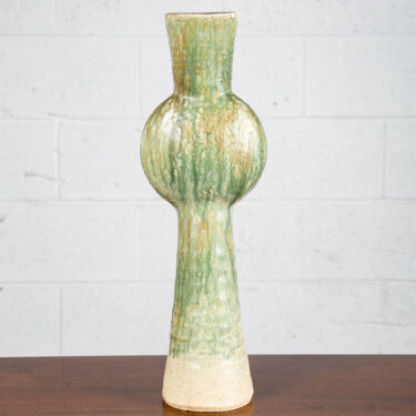 Mid Century Modern Art Pottery Vase Studio Ceramic Green Round Japanese Ikebana