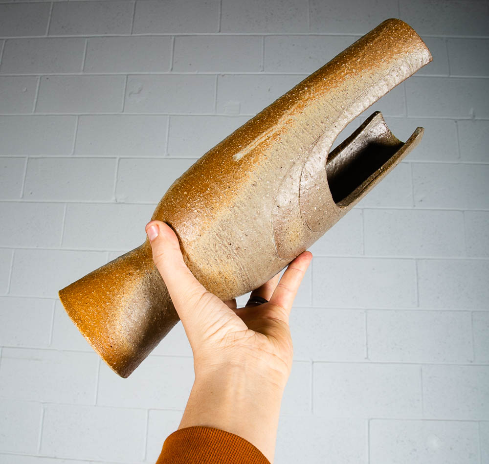 Mid Century Modern Art Pottery Vase Studio Ceramic Brown Round Japanese Ikebana - Image 11