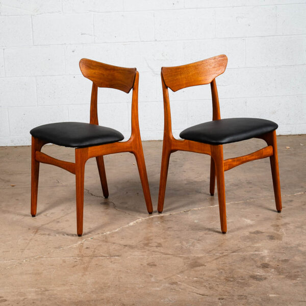 Mid Century Danish Modern Dining Chairs Black Leather Set 2 Pair Teak Elgaard NM