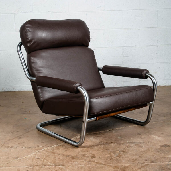 Mid Century Danish Modern Lounge Chair Brown Jan Des Bouvrie Tandem Metal Arms