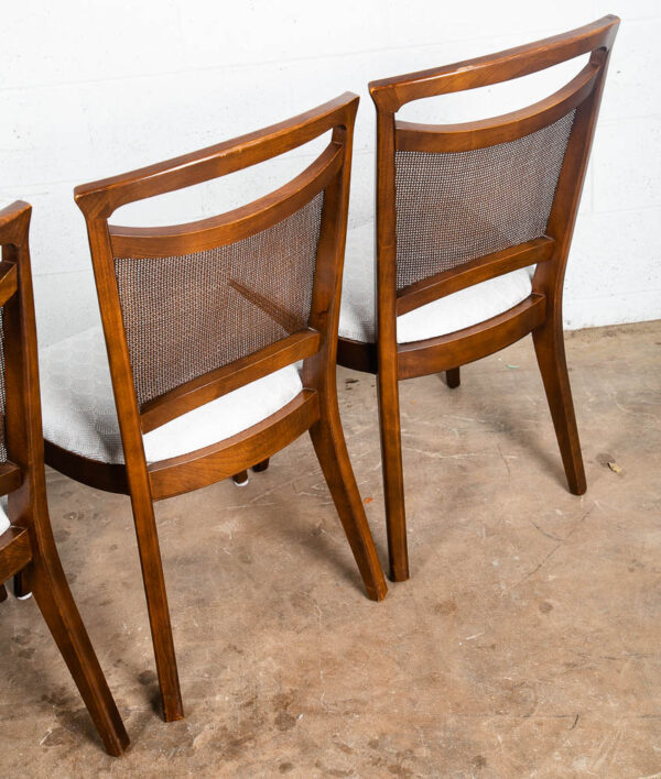 Mid Century Modern Dining Chairs Set White Captain Cane High Back Vintage Wood - Image 10