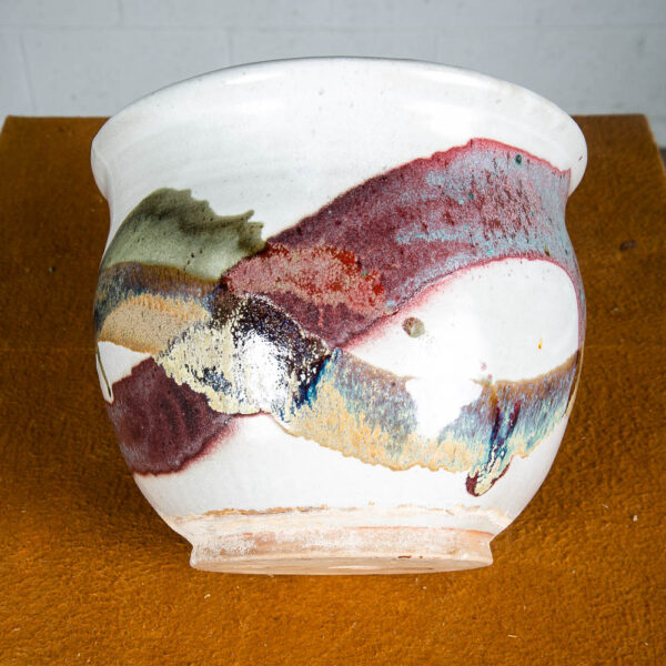 Mid Century Modern Planter Pot Ceramic Studio Round green purple White 70s Mcm - Image 5