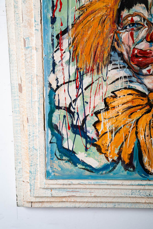 Mid Century Modern Painting Original Art Abstract Portrait Clown Sad Vintage Oil - Image 9