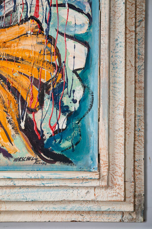 Mid Century Modern Painting Original Art Abstract Portrait Clown Sad Vintage Oil - Image 8