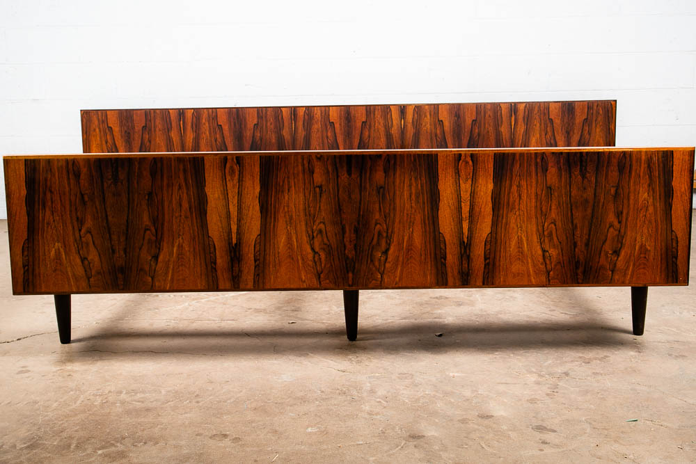 Mid Century Danish Modern Bed Frame Headboard Rosewood Floating Nightstands Wood - Image 4