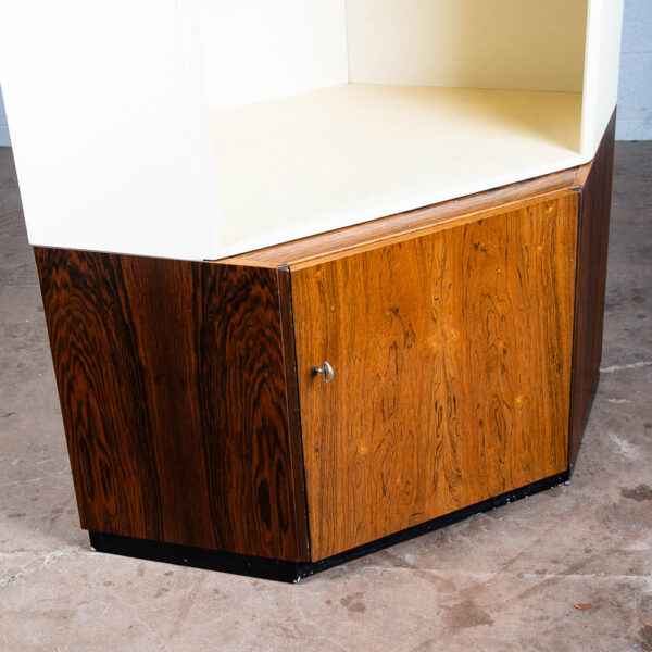 Mid Century Danish Modern Corner Cabinet Unit Brazilian Rosewood White Shelves - Image 4
