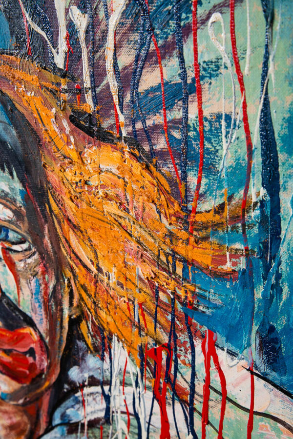 Mid Century Modern Painting Original Art Abstract Portrait Clown Sad Vintage Oil - Image 7