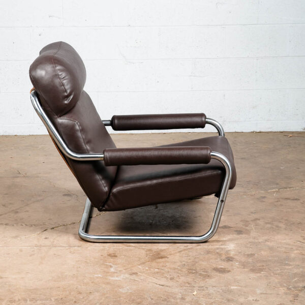 Mid Century Danish Modern Lounge Chair Brown Jan Des Bouvrie Tandem Metal Arms - Image 2