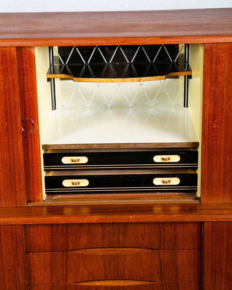 Mid Century Danish Modern Credenza Highboard Teak Sliding Doors Bar Mobler Mcm - Image 10