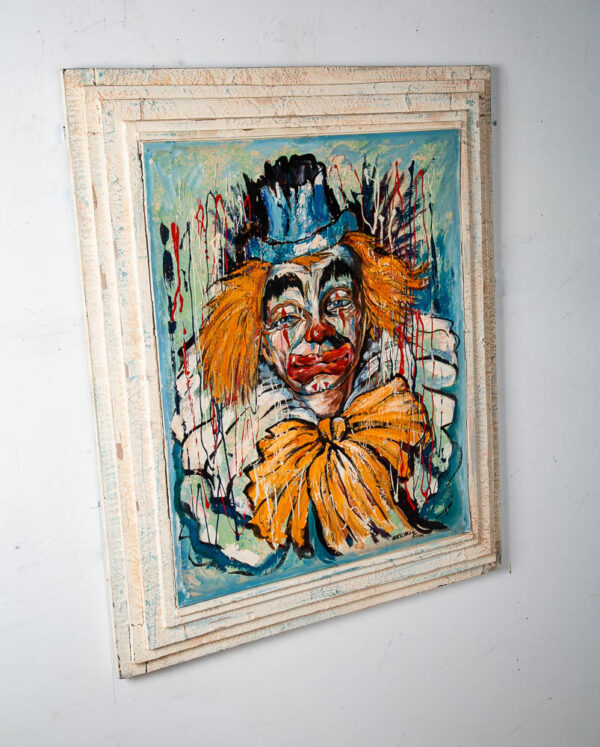 Mid Century Modern Painting Original Art Abstract Portrait Clown Sad Vintage Oil - Image 2