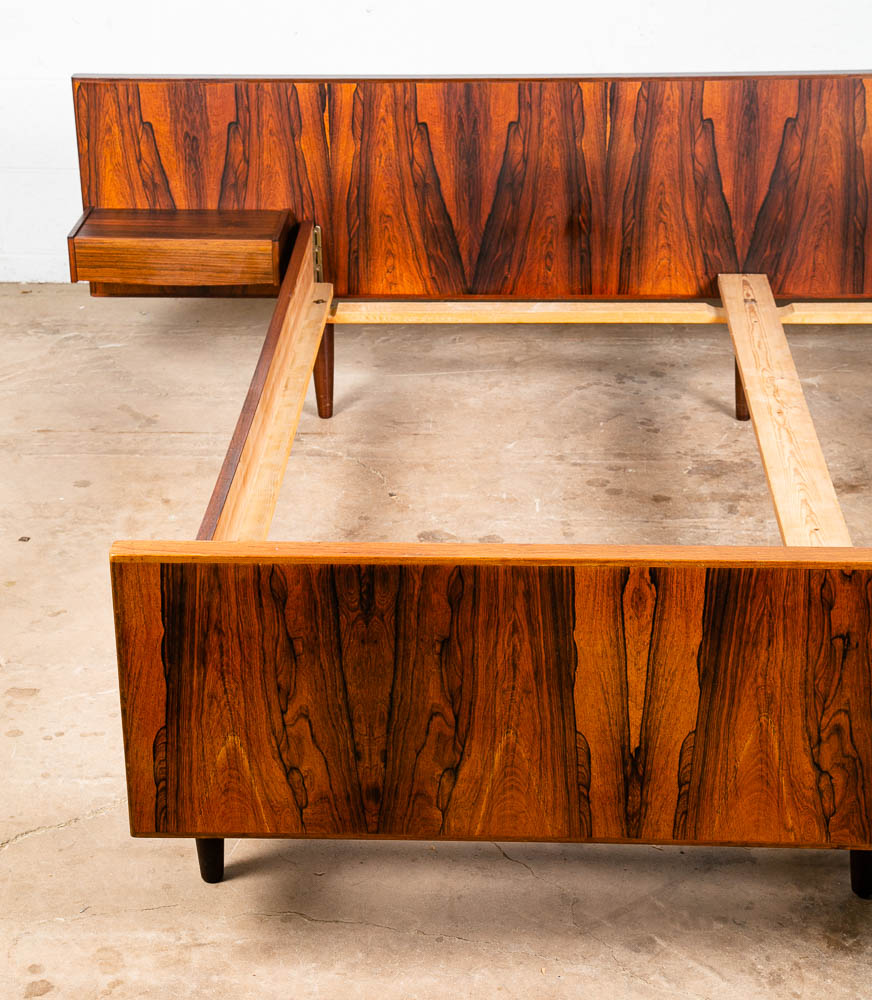 Mid Century Danish Modern Bed Frame Headboard Rosewood Floating Nightstands Wood - Image 9