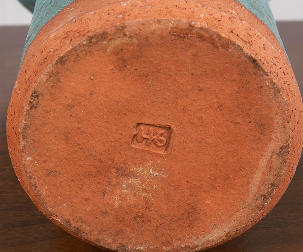 Mid Century Modern Art Pottery Vase Studio Ceramic Blue Round Japanese Ikebana - Image 10