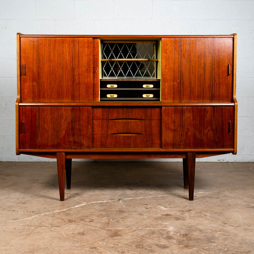 Mid Century Danish Modern Credenza Highboard Teak Sliding Doors Bar Mobler Mcm - Image 3
