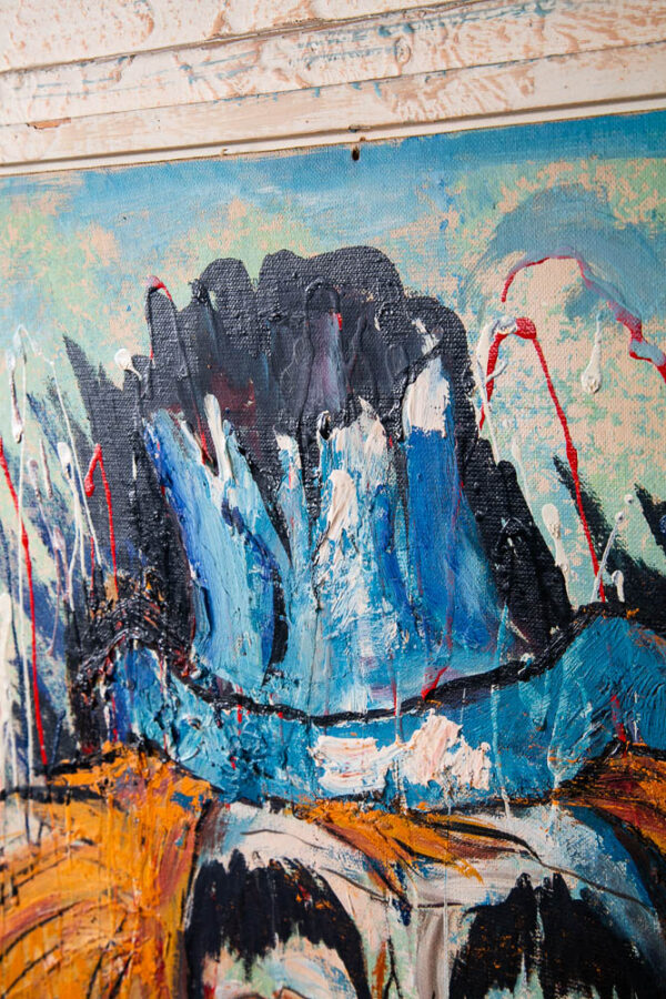 Mid Century Modern Painting Original Art Abstract Portrait Clown Sad Vintage Oil - Image 6