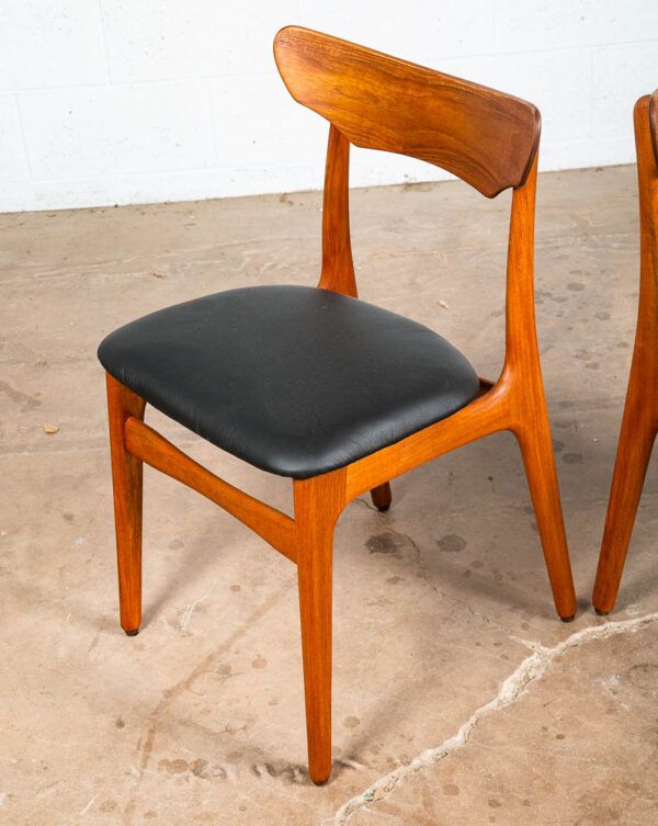 Mid Century Danish Modern Dining Chairs Black Leather Set 2 Pair Teak Elgaard NM - Image 9
