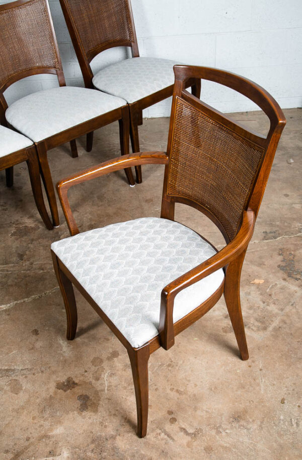 Mid Century Modern Dining Chairs Set White Captain Cane High Back Vintage Wood - Image 6