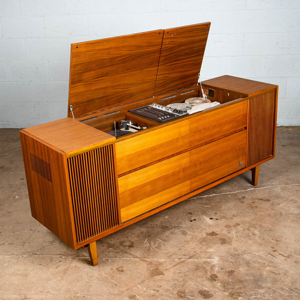 Mid Century Danish Modern Stereo Console Grundig Teak Record Player Radio Hifi - Image 2