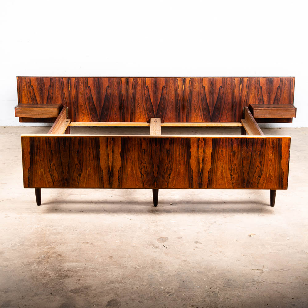 Mid Century Danish Modern Bed Frame Headboard Rosewood Floating Nightstands Wood - Image 6