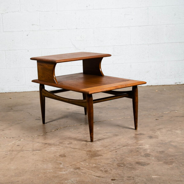 Mid Century Modern End Table Step Up Vintage 2 Tier Solid Walnut Vintage Mcm - Image 11
